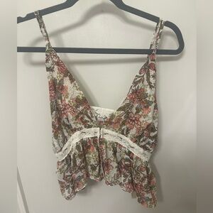Free People Floral w Lace Top
